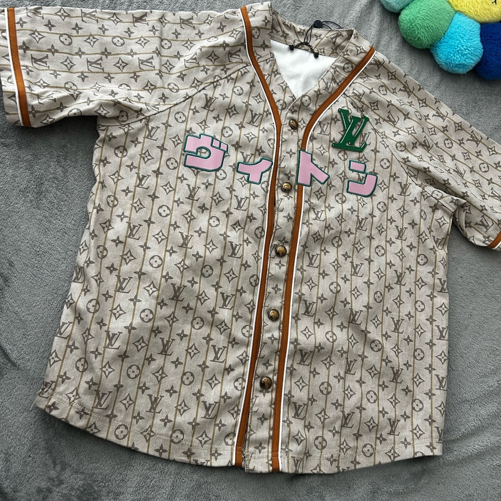 Louis Vuitton Monogram Shirt in Cream and Brown baseball jersey